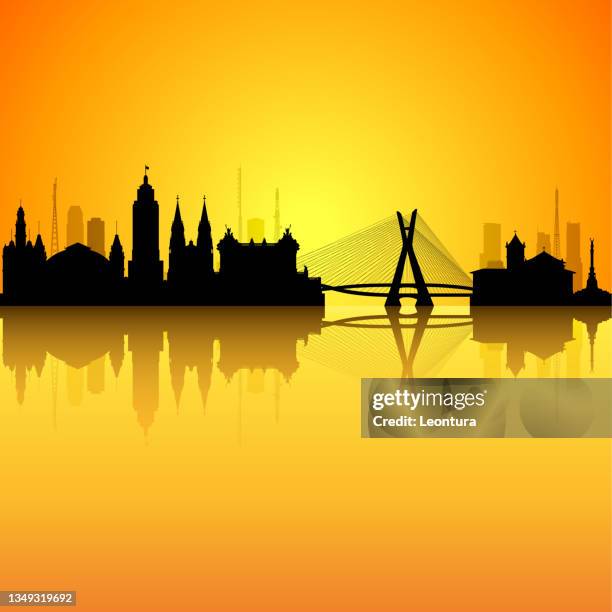 illustrazioni stock, clip art, cartoni animati e icone di tendenza di são paulo skyline silhouette (tutti gli edifici sono completi e mobili) - stato di são paulo
