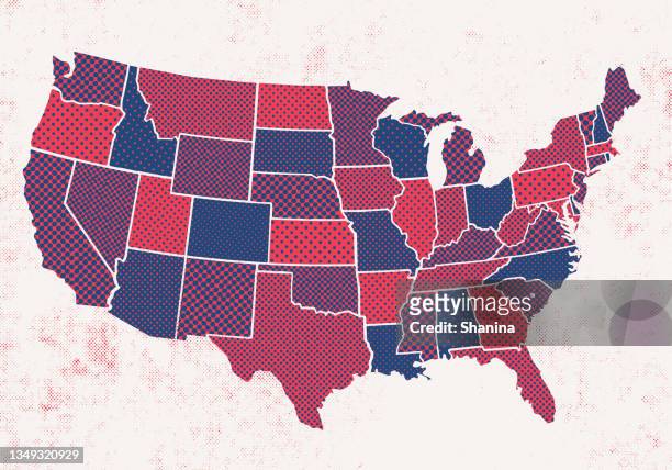 usa states map with half-tone dots textures - usa stock illustrations
