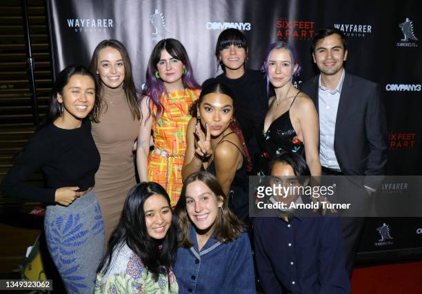 Sarah Kane, Julianne Fox, Sofia Bryant and guests attend the opening night of The Six Feet Apart Experiment at The Landmark on October 26, 2021 in...