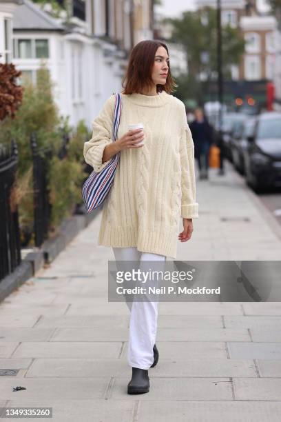 Alexa Chung seen out in London on October 18, 2021 in London, England.