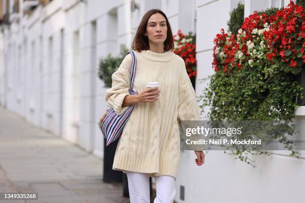 Alexa Chung seen out in London on October 18, 2021 in London, England.