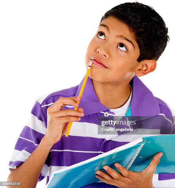 pensive male student - boy thinking stock pictures, royalty-free photos & images