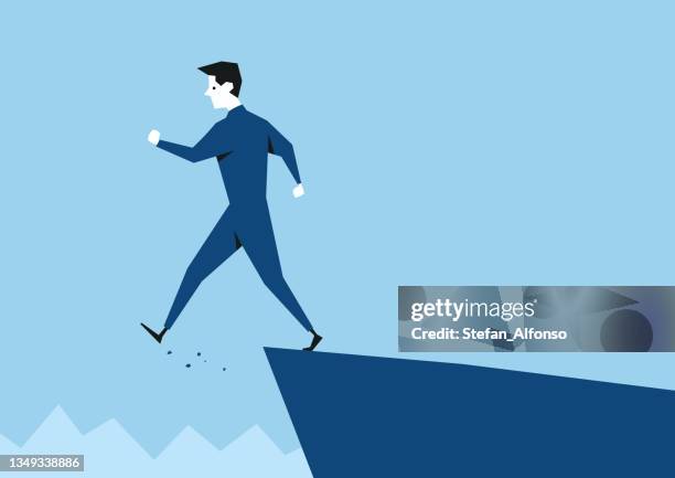man in suit walking off the cliff - arrogant stock illustrations