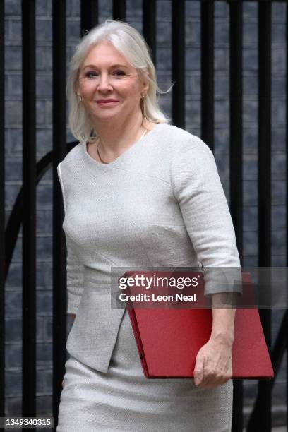 British Culture Secretary Nadine Dorries arrives ahead of the weekly Cabinet meeting at Downing Street on October 27, 2021 in London, England. Later...