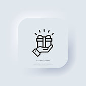 Free gift line icon. Vector business template. Present gift box icon. Hand holding gift. Neumorphic UI UX white user interface web button. Neumorphism. Vector EPS 10