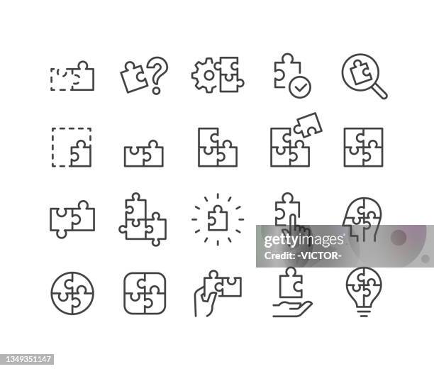 ilustraciones, imágenes clip art, dibujos animados e iconos de stock de iconos de rompecabezas - classic line series - puzzle