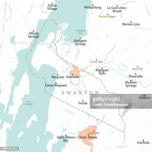 vt franklin swanton vector road map - lake champlain stock illustrations