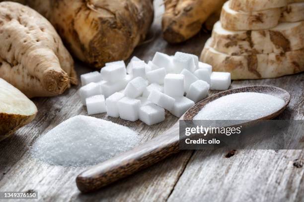 rohzuckerrüben auf holztisch - sugar stock-fotos und bilder