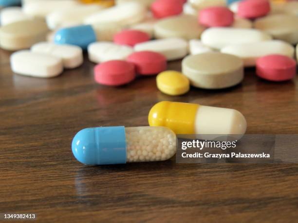 pills, medications, vitamins on the table - ビタミンb3 ストックフォトと画像