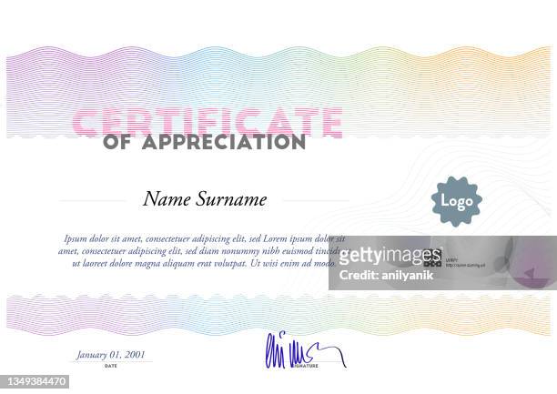 ilustraciones, imágenes clip art, dibujos animados e iconos de stock de certificado de apreciación - certificate