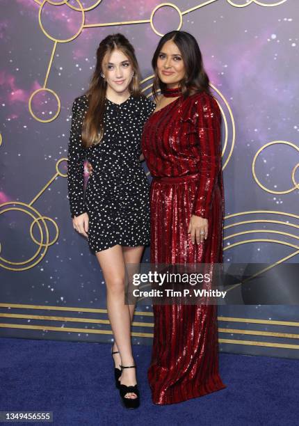 Salma Hayek with her daughter Valentina Paloma Pinault attends the "Eternals" UK Premiere at the BFI IMAX Waterloo on October 27, 2021 in London,...