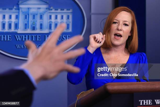 White House Press Secretary Jen Psaki calls on reporters during the daily news conference in the Brady Press Briefing Room at the White House on...