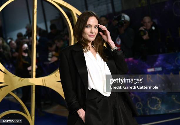 Angelina Jolie attending the UK Gala screening of Marvel Studios' "Eternals" at BFI IMAX Waterloo on October 27, 2021 in London, England.