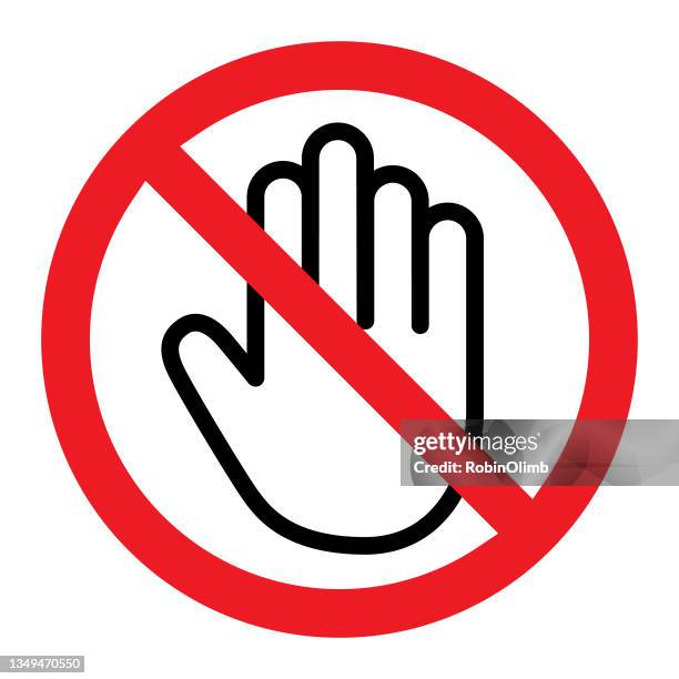 stockillustraties, clipart, cartoons en iconen met black outline hand no symbol icon - banned