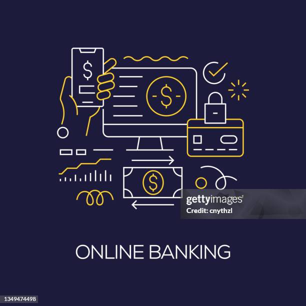 vector set of illustration online banking concept. line art style background design for web page, banner, poster, print etc. vector illustration. - online banking 幅插畫檔、美工圖案、卡通及圖標