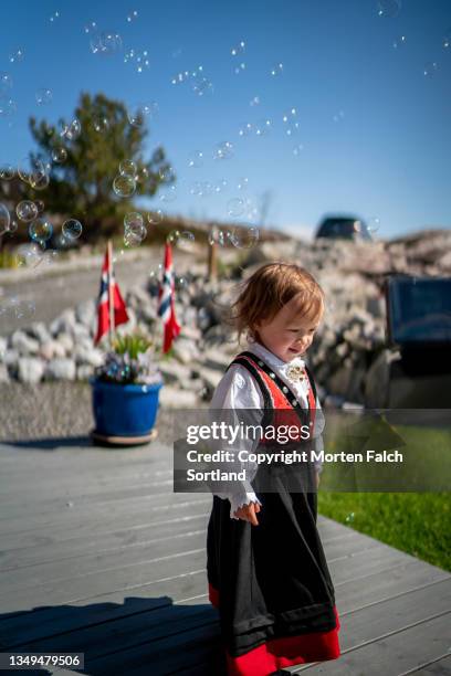 an adorable girl wearing a traditional costume - may stockfoto's en -beelden