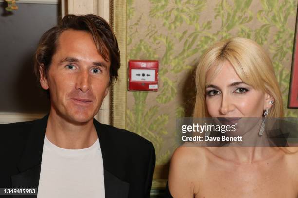 Otis Ferry and Sabine Getty attend Pomellato's intimate dinner to celebrate NUDO 20th anniversary at Harry's Bar on October 27, 2021 in London,...