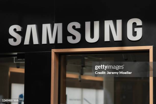 View of the Samsung logo photographed on October 24, 2021 in Cologne, Germany.