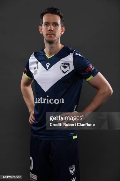 Robbie Kruse of the Victory poses during a Melbourne Victory Men's A-League Headshots Session at AAMI Park on October 21, 2021 in Melbourne,...