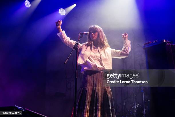 Georgia Ellery of Jockstrap performs at Islington Assembly Hall on October 27, 2021 in London, England.