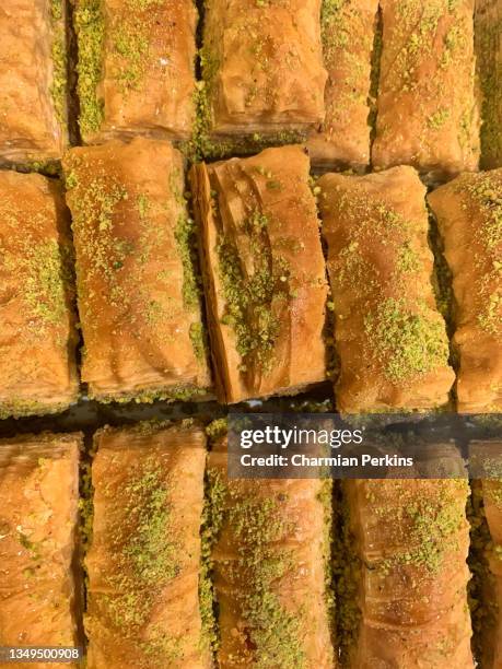 sweet middle eastern delicacy, traditional arabic dessert, lebanese cuisine - baklava stock pictures, royalty-free photos & images