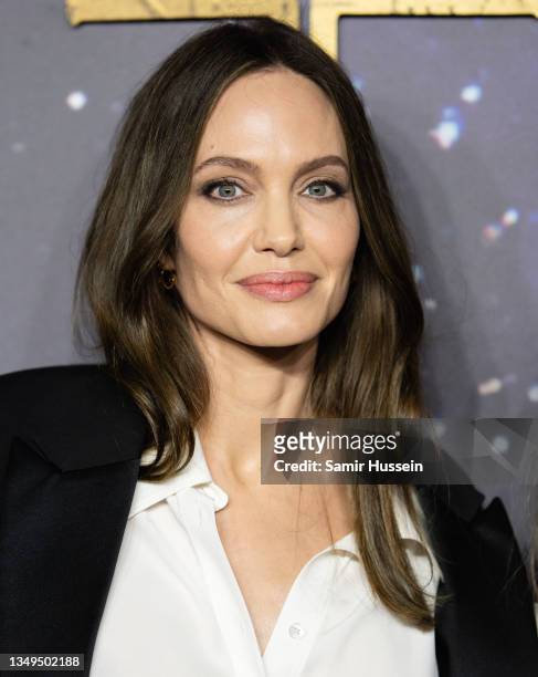 Angelina Jolie attends the "The Eternals" UK Premiere at BFI IMAX Waterloo on October 27, 2021 in London, England.