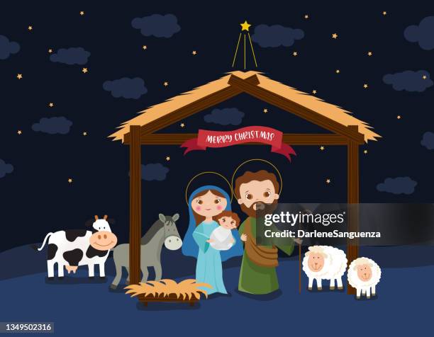 christmas nativity scene - barcelona christmas stock illustrations