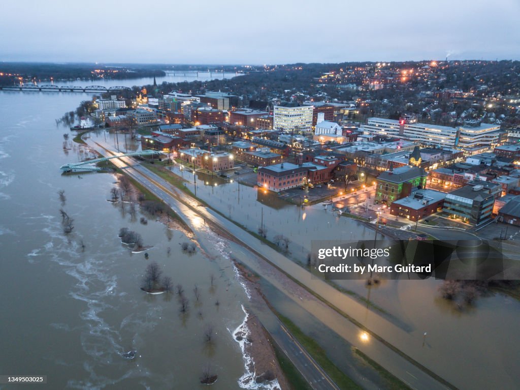 Downtown Fredericton under water during the flood of 2018, New Brunswick, Canada