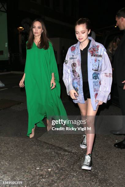 Angelina Jolie and Shiloh Jolie-Pitt seen attending The Eternals - UK film premiere afterparty at Maison Estelle on October 27, 2021 in London,...