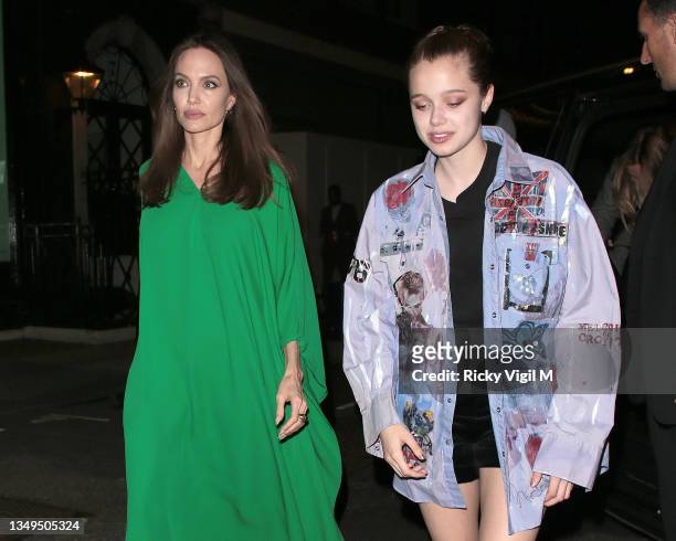 Angelina Jolie and Shiloh Jolie-Pitt seen attending The Eternals - UK film premiere afterparty at Maison Estelle on October 27, 2021 in London,...