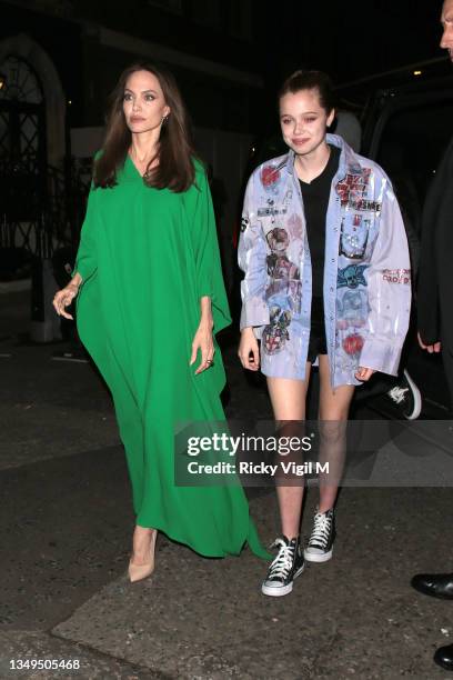 Angelina Jolie and Shiloh Jolie-Pitt seen attending The Eternals - UK film premiere afterparty at Maison Estelle on October 27, 2021 in London,...