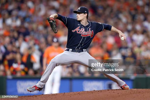 Max Fried of the Atlanta Braves delivers the pitch against the Houston Astros during the first inning in Game Two of the World Series at Minute Maid...