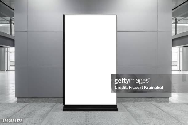 blank standy advertising billboard in the modern building - striscione segnale foto e immagini stock
