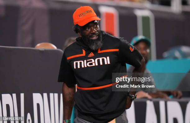 Safety and former Miami Hurricane Ed Redd attends the game between the Miami Hurricanes and the North Carolina State Wolfpack at Hard Rock Stadium on...
