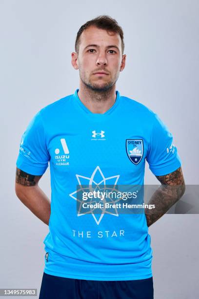 Adam Le Fondre poses during the Sydney FC A-League men's team headshots session at Sydney FC HQ on October 22, 2021 in Sydney, Australia.