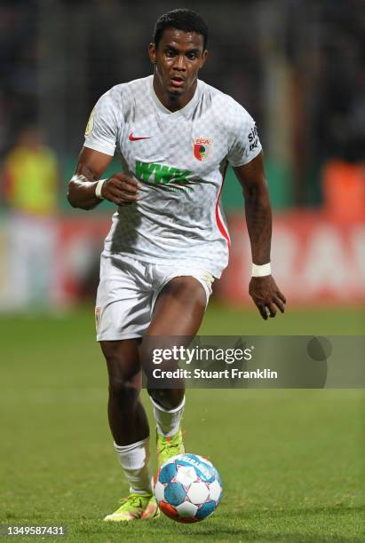 Sergio Córdova of Augsburg in action during the DFB Cup second round match between VfL Bochum and FC Augsburg at Vonovia Ruhrstadion on October 27,...