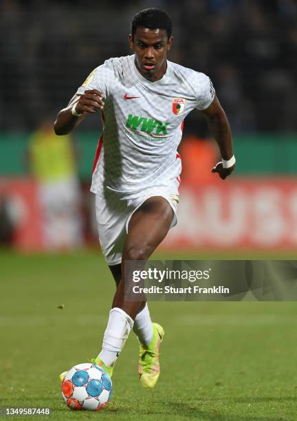 Sergio Córdova of Augsburg in action during the DFB Cup second round match between VfL Bochum and FC Augsburg at Vonovia Ruhrstadion on October 27,...