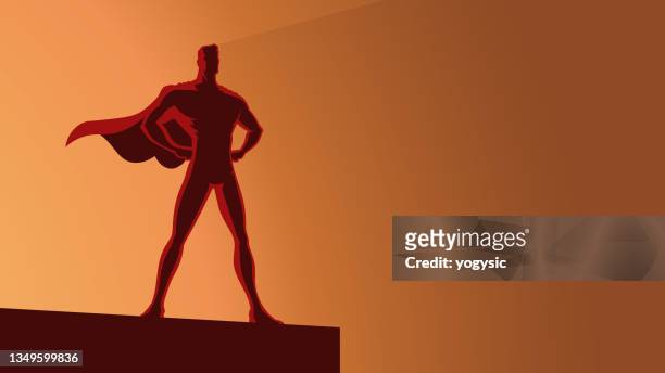stockillustraties, clipart, cartoons en iconen met vector superhero silhouette in power pose stock illustration - langer mantel