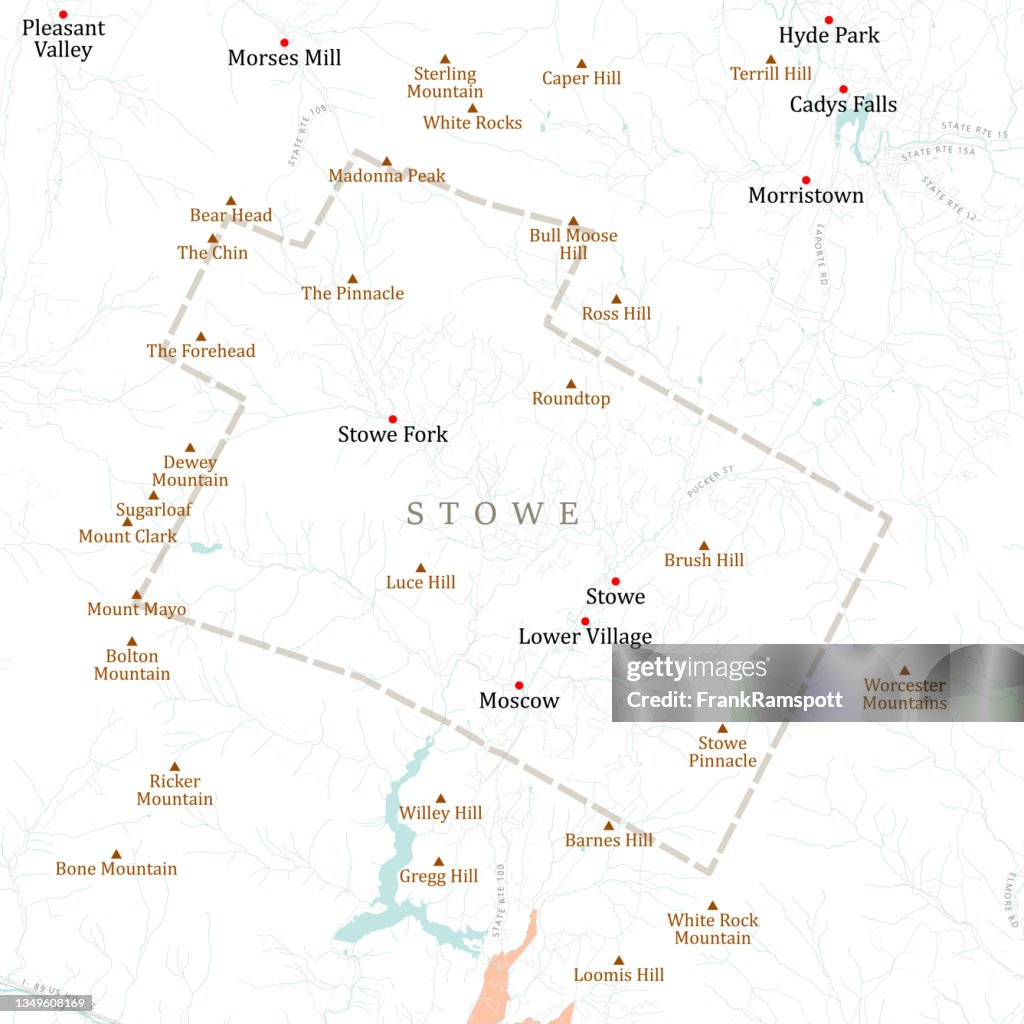 VT Lamoille Stowe Vector Road Map