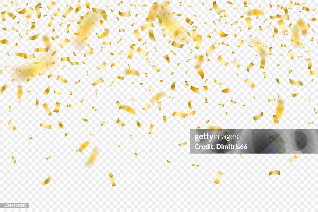 Falling gold confetti seamless background. Can be used for celebration, Christmas, New Year, Carnival festivity, Valentine’s Day, Holiday, National Holiday, etc.