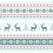 Seamless knitting pattern with Christmas trees and deers
