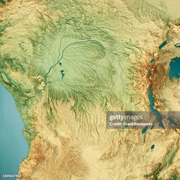 dr congo 3d render topographic map color - república democrática do congo imagens e fotografias de stock