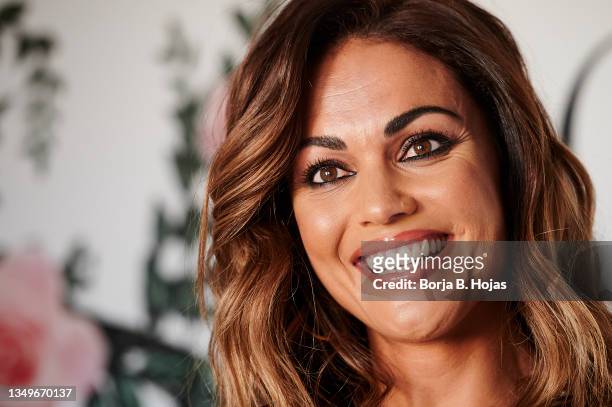 Journalist Lara Alvarez posing to photographers during the presentation of 'Carmela', the new Xti Collection on October 28, 2021 in Madrid, Spain.