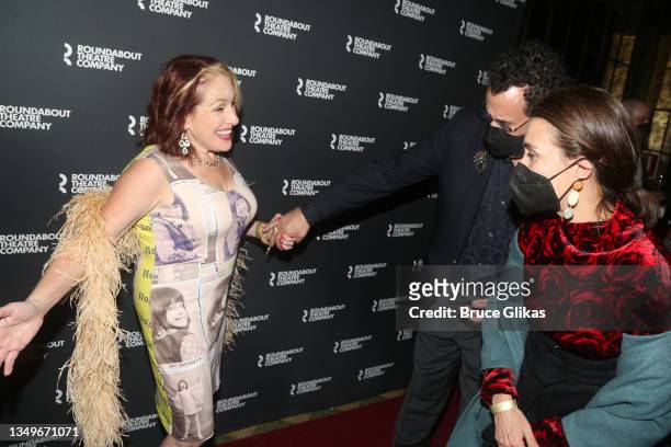 Joy Hermalyn, Tony Kushner and Janine Tesori at the opening night after-party for The Roundabout Theater Company's production of ""Caroline, Or...