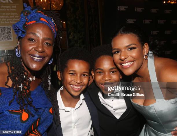 Sharon D Clarke, Alexander Phillips, Alexander Bello and Samantha Williams pose at the opening night after-party for The Roundabout Theater Company's...