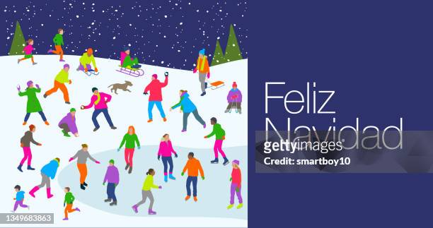 stockillustraties, clipart, cartoons en iconen met feliz navidad fun in the snow - sleebellen