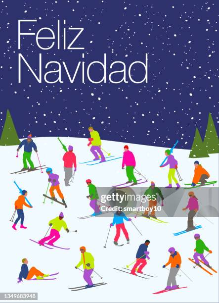 feliz navidad fun in the snow - toboggan stock illustrations
