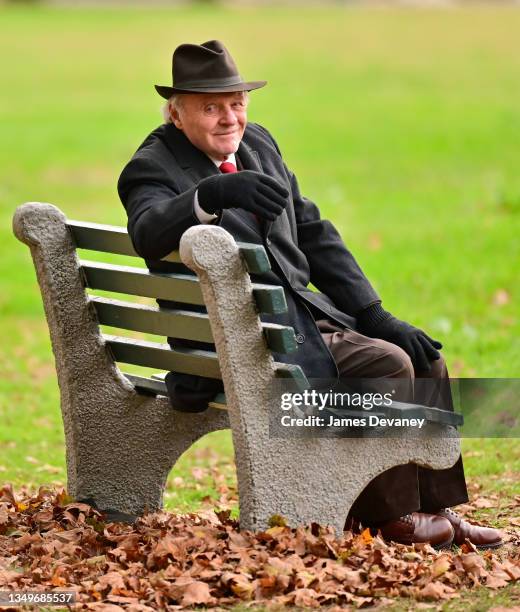 Sir Anthony Hopkins seen on the set of "Armageddon Time" in Flushing Meadows Corona Park on October 27, 2021 in New York City.