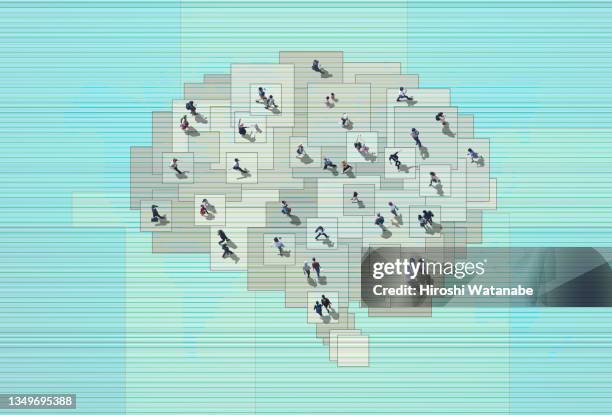 image of people walking in a high-speed data space using ai - virtual togetherness stock pictures, royalty-free photos & images