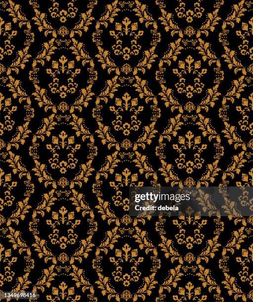 black and gold victorian damask luxury decorative fabric pattern - damask vector stock illustrations